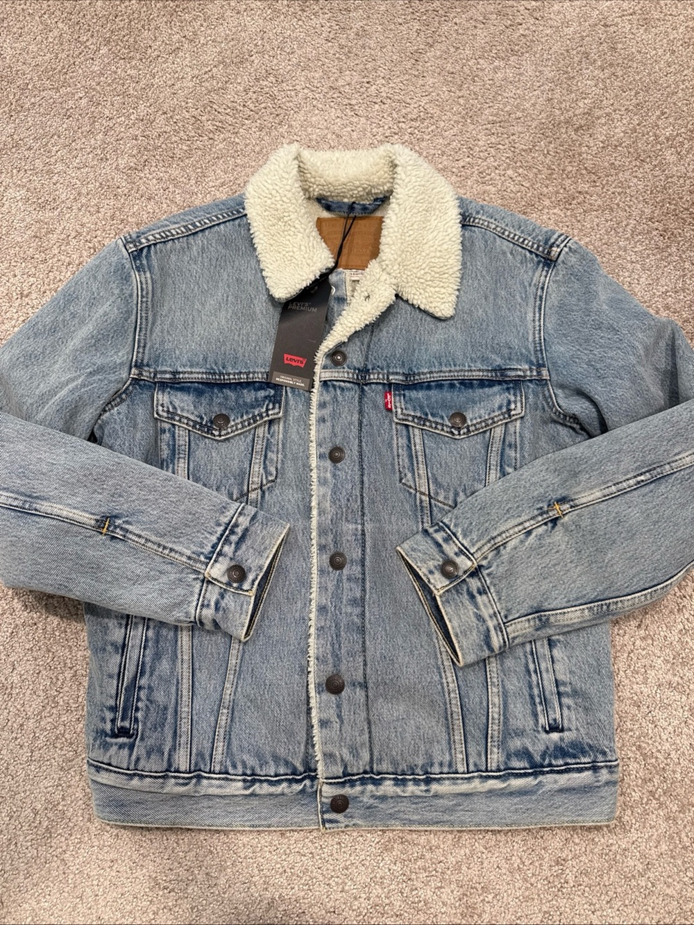 Levi's Men's Small Premium Type III Sherpa Trucker Jacket Coat Stonebridge Blue